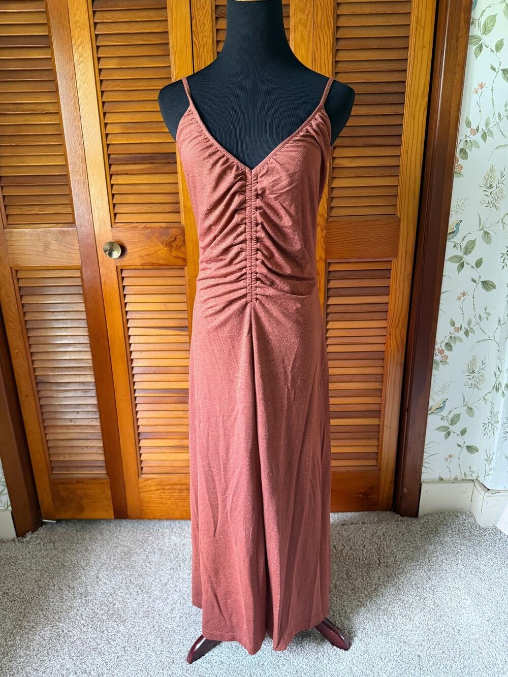 NWT LOFT Brown Sparkle Fitted Waist Body con Sleeveless Dress sz Small
